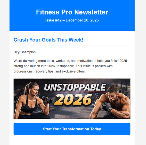 Fitness Pro Gym - Responsive Newsletter Email Template for Fitness Centers, Gyms & Personal Trainers