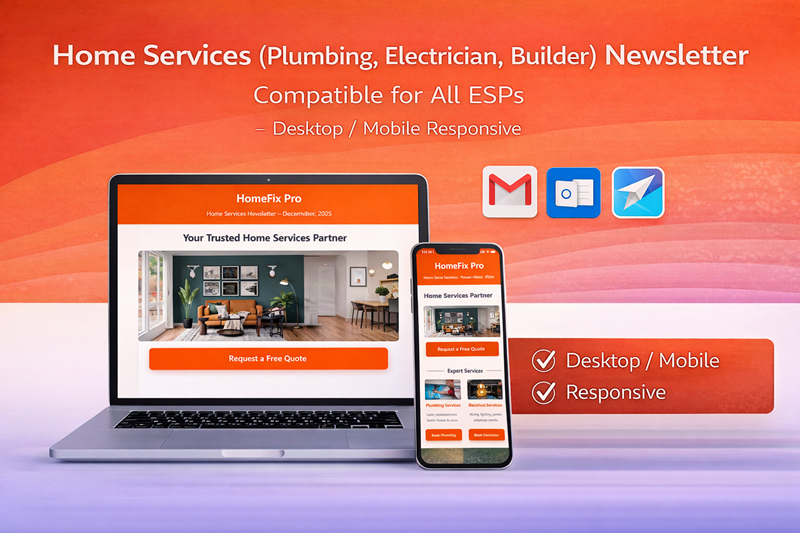 Home Services Newsletter Email Template for Plumbing, Electrical & Building Businesses