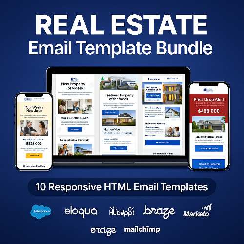 Img 6Real Estate Email Templates | Realtor HTML Email Bundle | 10 Responsive Templates for Agents & Brokers | Mailchimp HubSpot SFMC Compatible for all ESPs