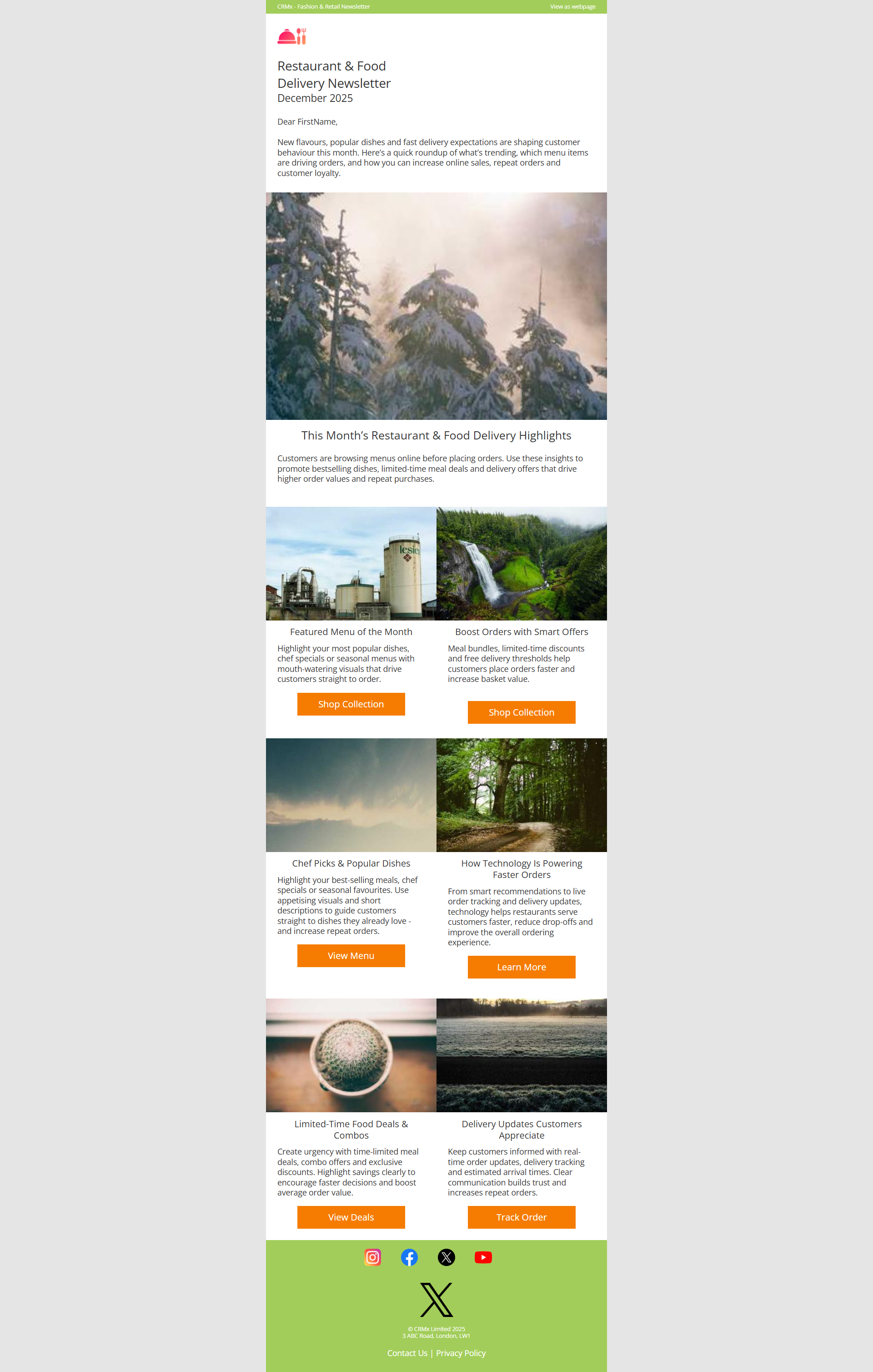 Restaurant & Food Delivery Newsletter Email Template – Responsive HTML Email for Restaurants & Online Ordering